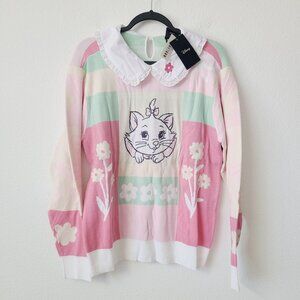 Disney Aristocats Marie Floral Collared Sweater Size XL Pink